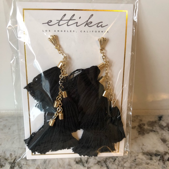 Ettika Daydreamer Tassel Black & Gold Earrings-NEW - Picture 4 of 8